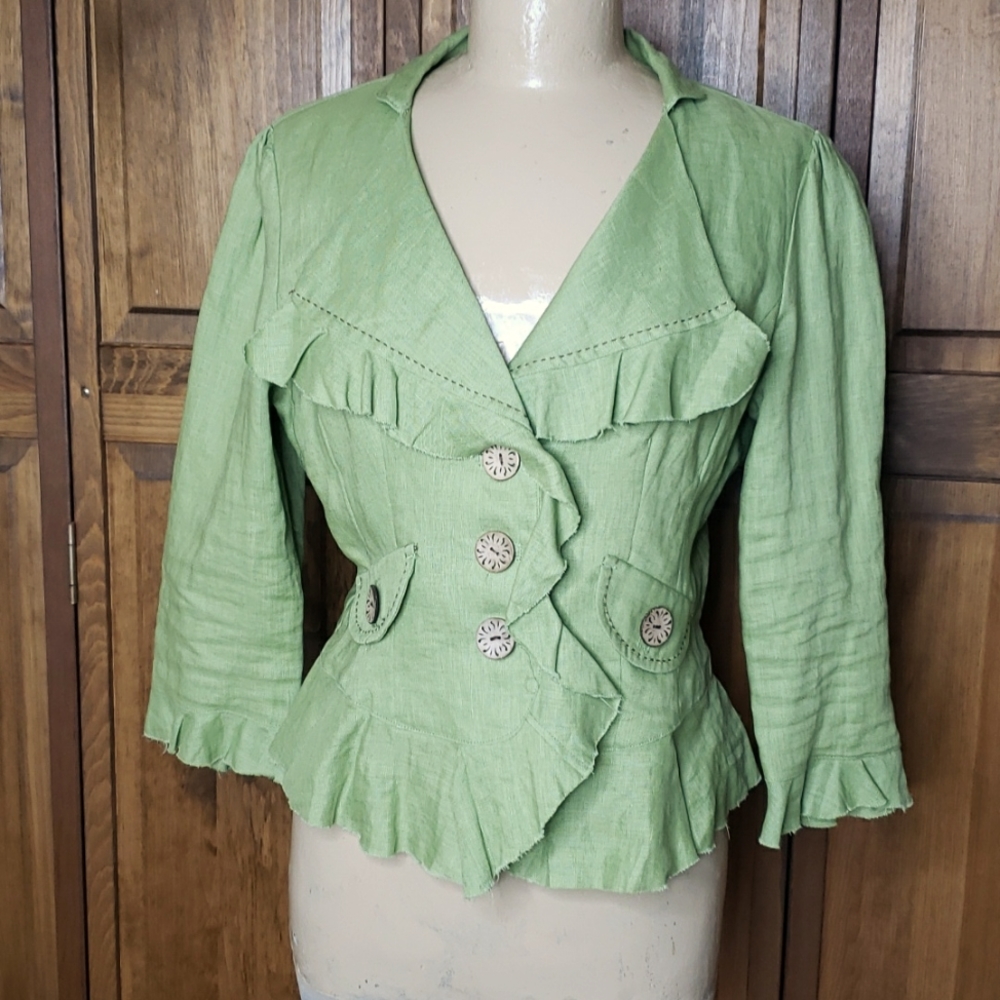 Tasha Polizzi Cropped Linen Ruffled Jacket Sz M